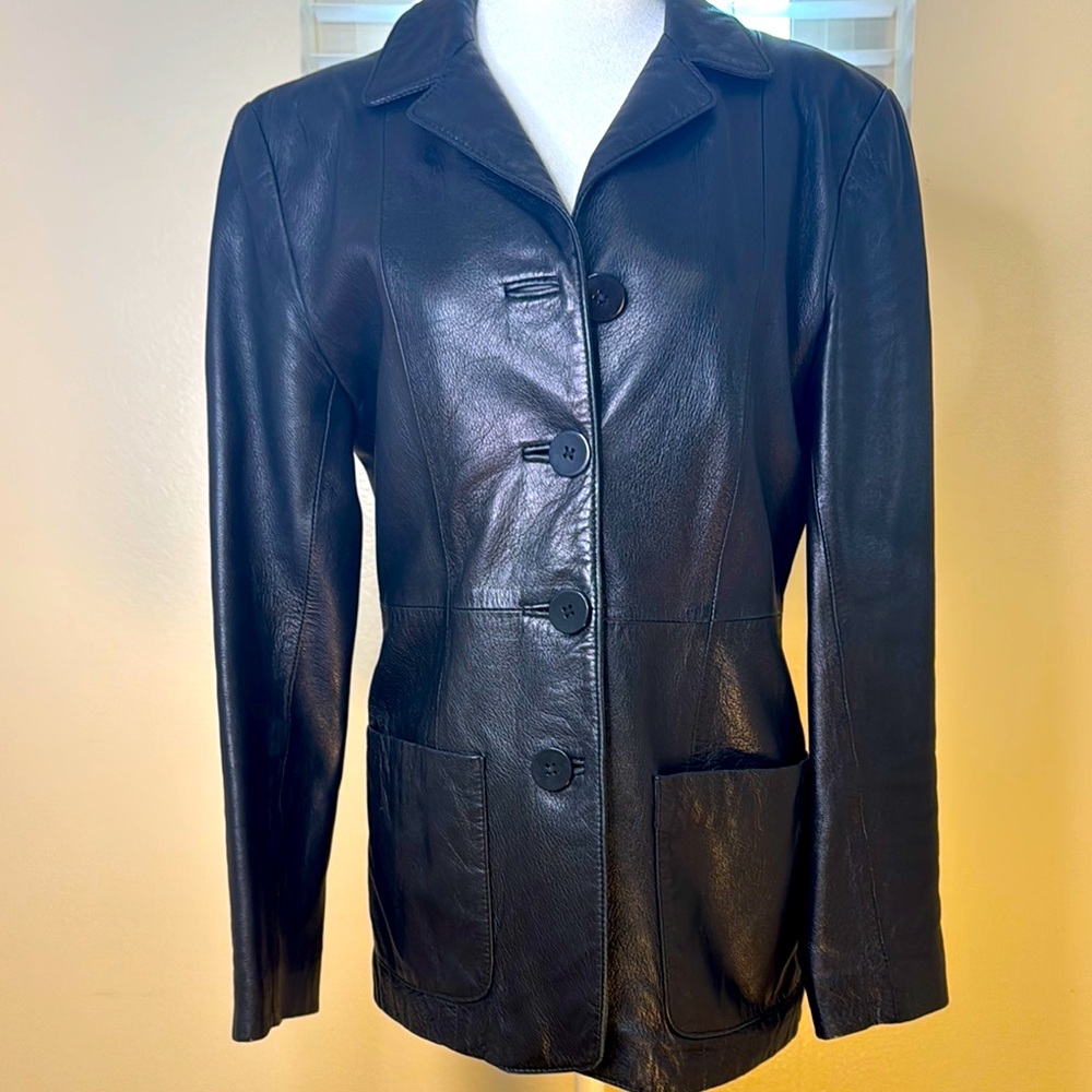 Dkny Black Leather Jacket Tailored Blazer Style